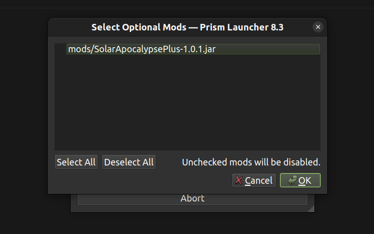 Optional Mod Packs Pop-up